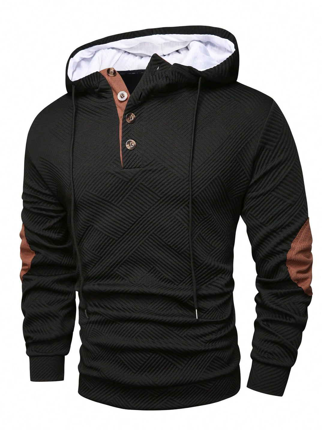 Men's structured hoodie in Henley style with contrast trim and elbow patches Mune Fashion
