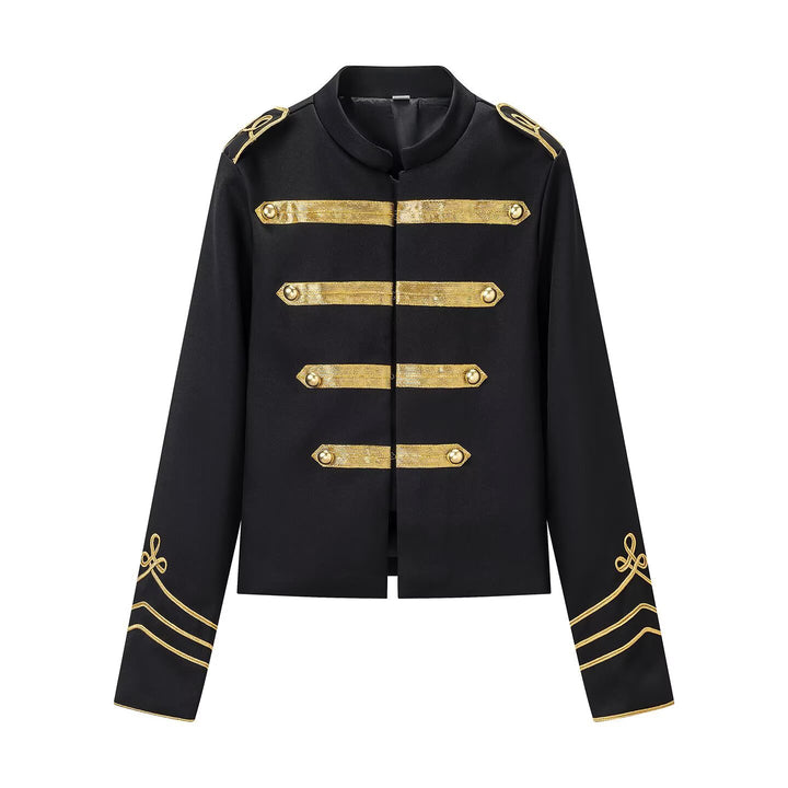 Women's Parade Jacket with Stand-Up Collar, Epaulettes and Gold Embroidered Decorations Mune Fashion