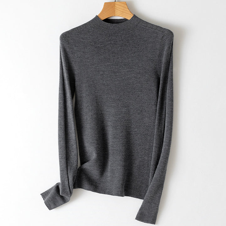 Women's fine knit pullover with stand-up collar and slim silhouette Mune Fashion