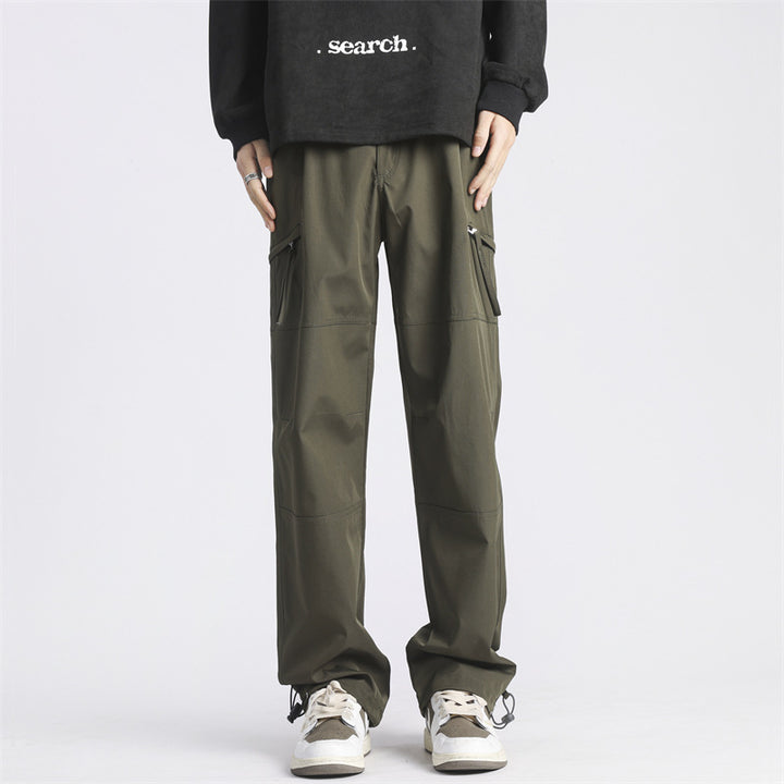 Men's Cargo Twill Pants with Elastic Waistband, Zipper Pockets and Drawstring Mune Fashion