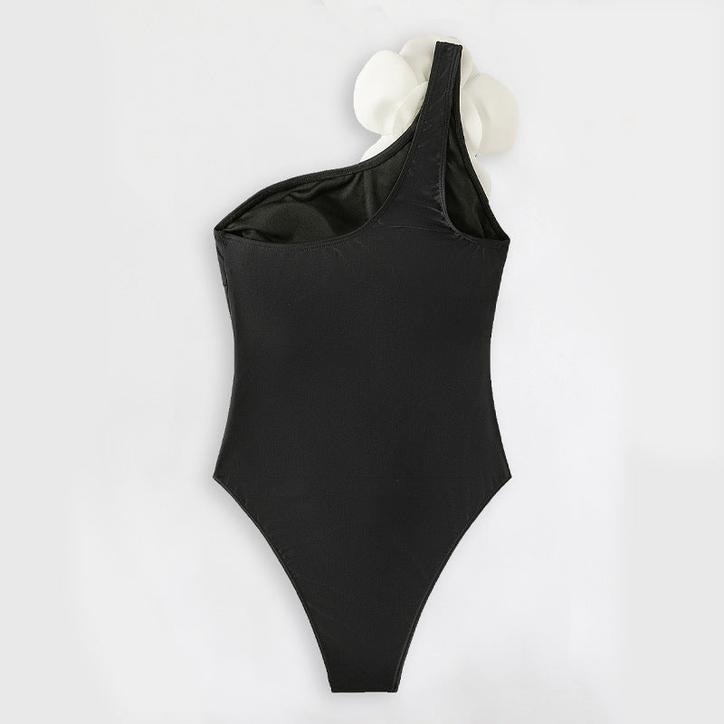 Women's Elegant One-Shoulder Swimsuit with Floral Applications Mune Fashion