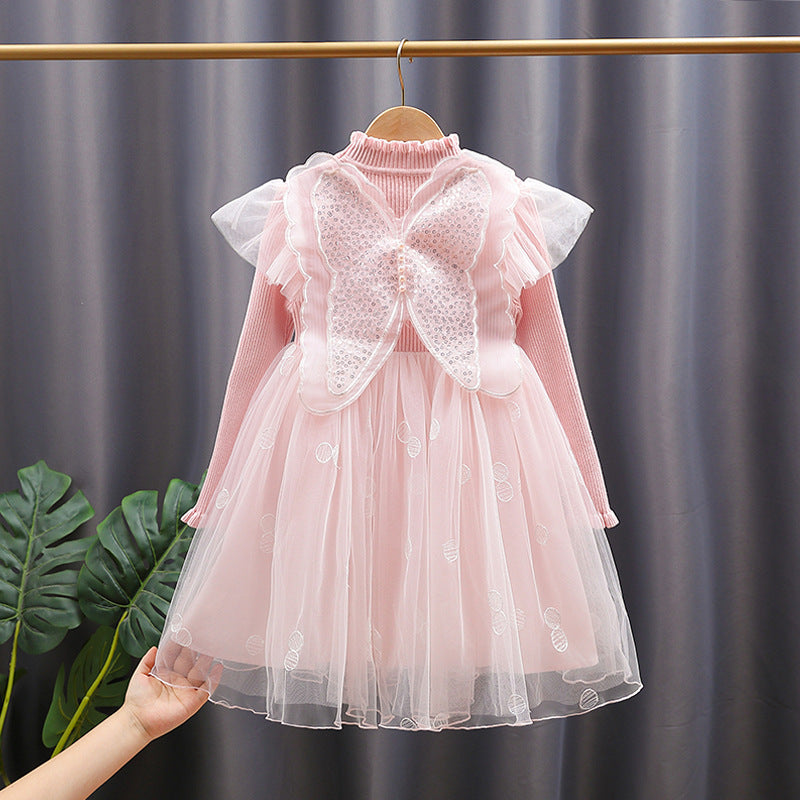 Girl's party dress with ruffled sleeves and glitter details Mune Fashion