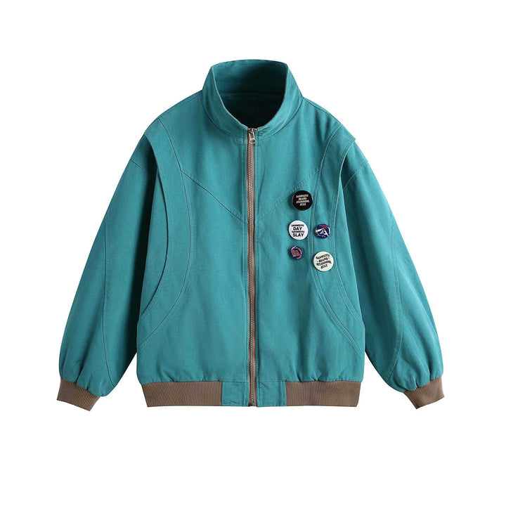 Women's short blouson with stand-up collar, ribbed cuffs and lapel pins Mune Fashion