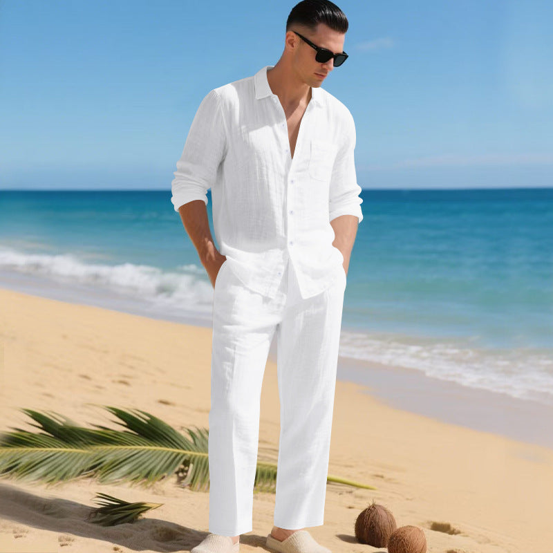 Men's lightweight linen outfit with stylish shirt and elegant pants Mune Fashion