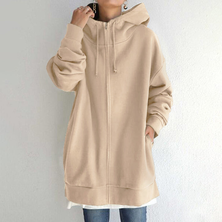Women's oversized hooded long pullover with zipper and side pockets Mune Fashion