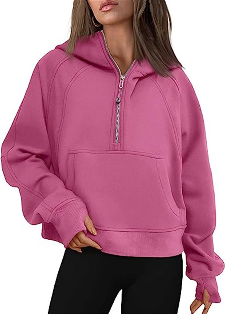 Women's short cut hoodie with half zipper and kangaroo pocket Mune Fashion