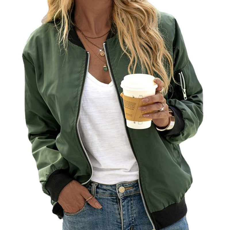 Women nan lightweight bomber jacket with zipper, ribbed cuffs and sleeve pocket Mune Fashion