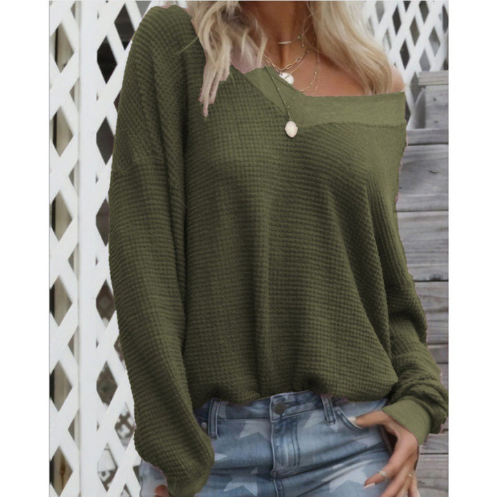 Women Loose Waffle Knit Sweater with Wide Off-Shoulder Neckline and Oversized Cut Mune Fashion