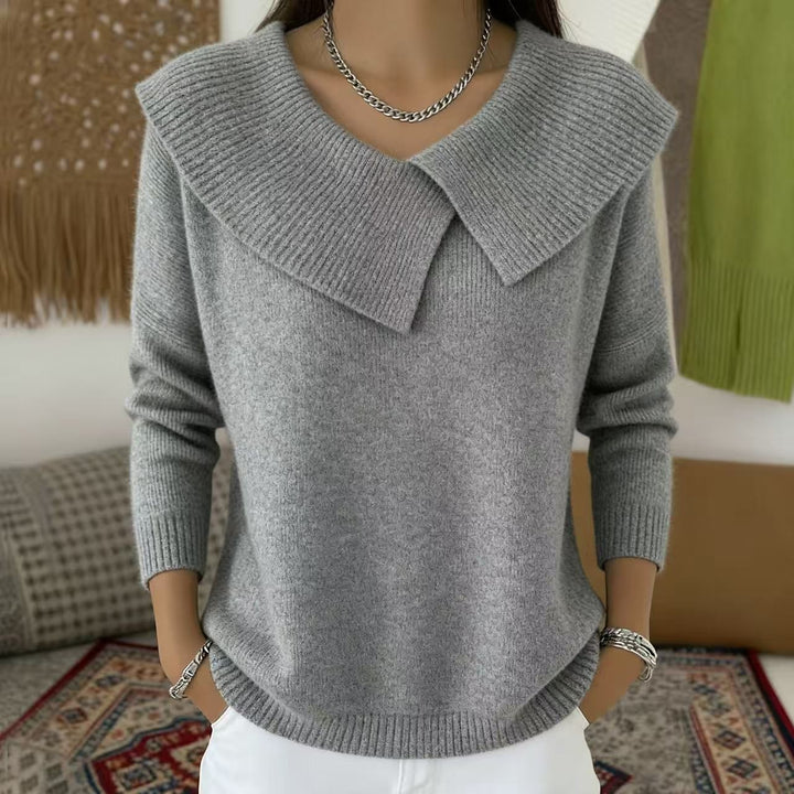 Women oversized knitted sweater with oversized sailor collar and ribbed finishes Mune Fashion