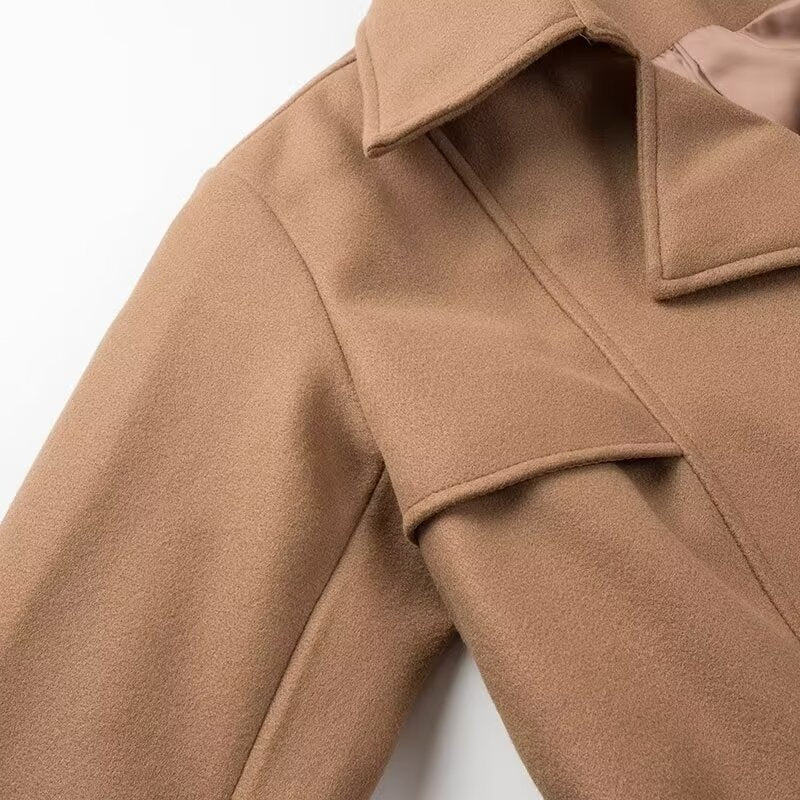 Women's Double-Breasted Maxi Length Trench Coat with Tie Belt and Cape Overlay Mune Fashion