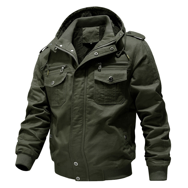 Men's canvas field jacket with hood, Sherpa lining, and multifunctional pockets Mune Fashion