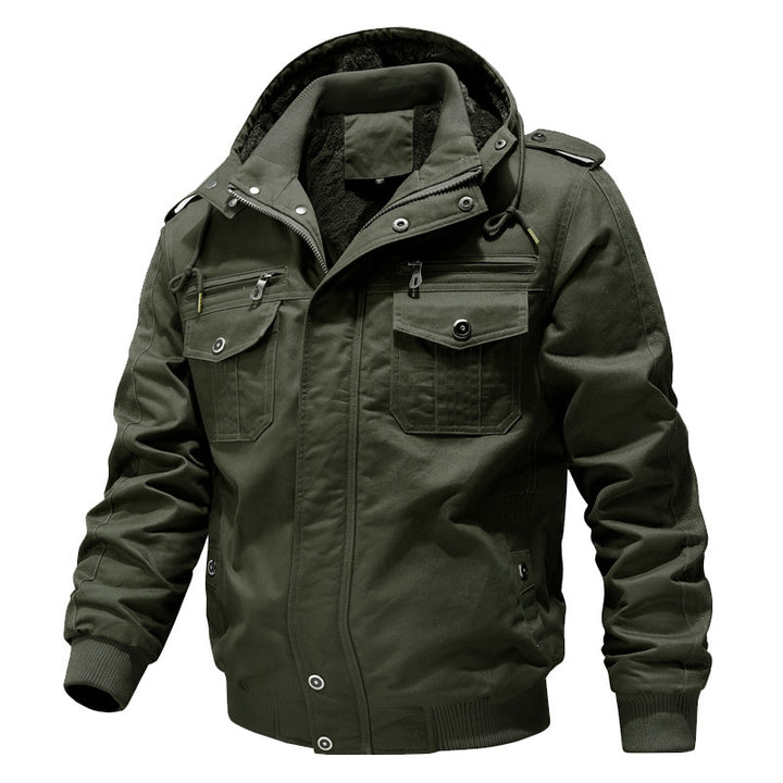Men's canvas field jacket with hood, Sherpa lining, and multifunctional pockets Mune Fashion