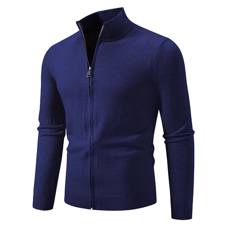 Men's narrow fit zip-up cardigan with ribbed stand-up collar and fine cotton blend Mune Fashion