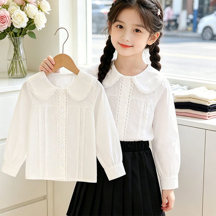 Girl blouse with ruffle details and classic collar Mune Fashion