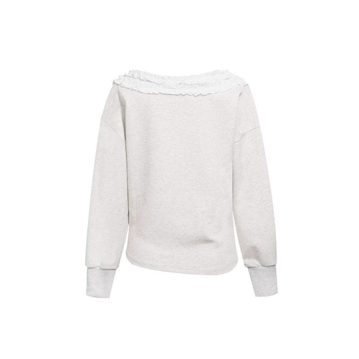 Women's sweatshirt with off-the-shoulder neckline, lace ruffle, and side gathers Mune Fashion