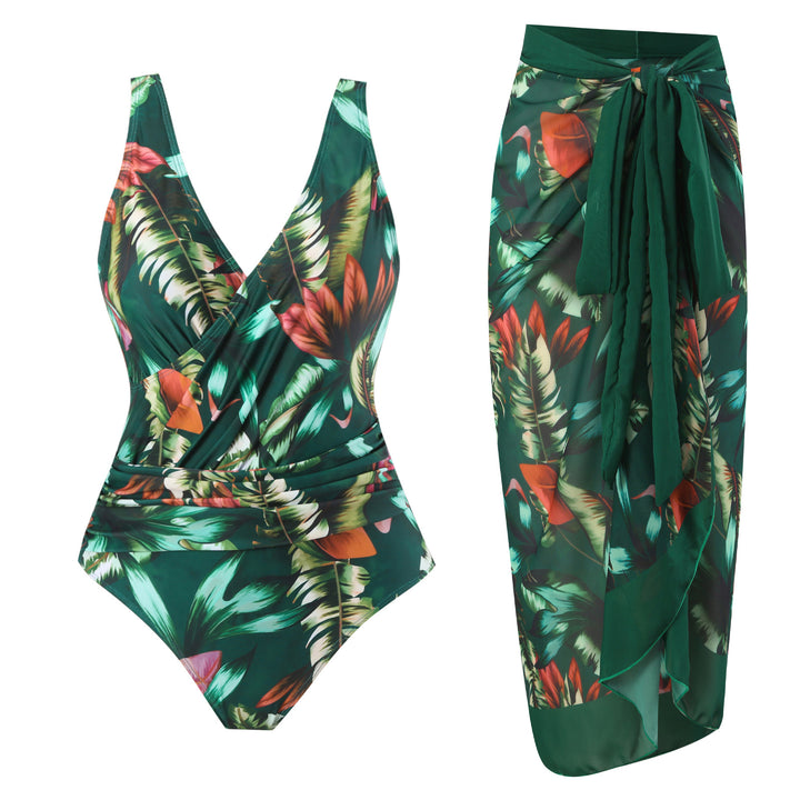 Women's swim set with floral wrap skirt and one-piece Mune Fashion