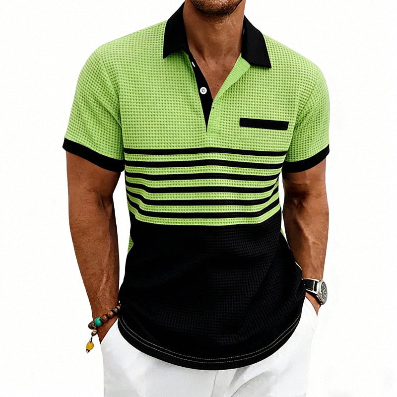 Men's Jacquard Polo with Block Stripes, Chest Cover and Cotton Mix Mune Fashion