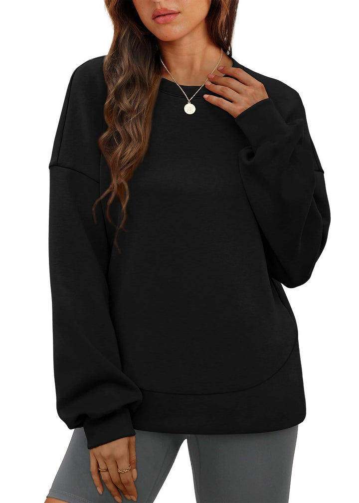 Women's casual oversized round neck sweatshirt with dropped shoulder, rounded hem, and soft inner lining Mune Fashion