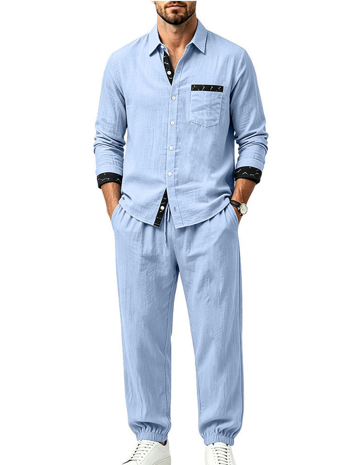 Men's Lightweight Cotton Loungewear Two-Piece Set with Shirt and Drawstring Joggers Mune Fashion