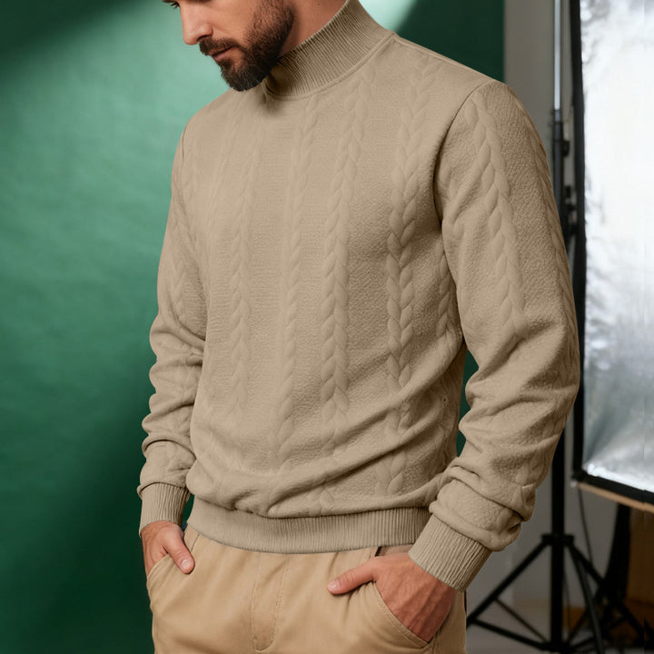Men's knitted pullover with stand-up collar, cable pattern, soft ribbed cuffs, and Regular Fit Mune Fashion