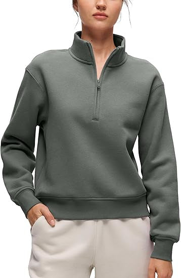 Women's Oversize Sweatshirt with Half Zipper, Stand-up Collar and Ribbed Cuffs Mune Fashion