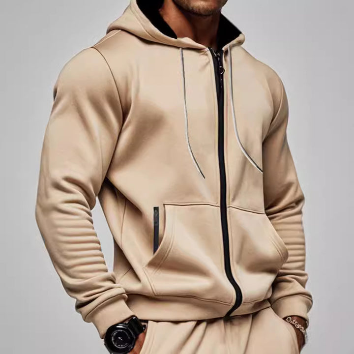 Men's hooded sweatshirt jacket with full zip, kangaroo pocket and adjustable hood Mune Fashion