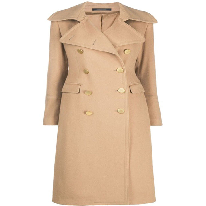 Women Tailored Double-Breasted Coat with Wide Lapels and Gold Decorative Buttons Mune Fashion