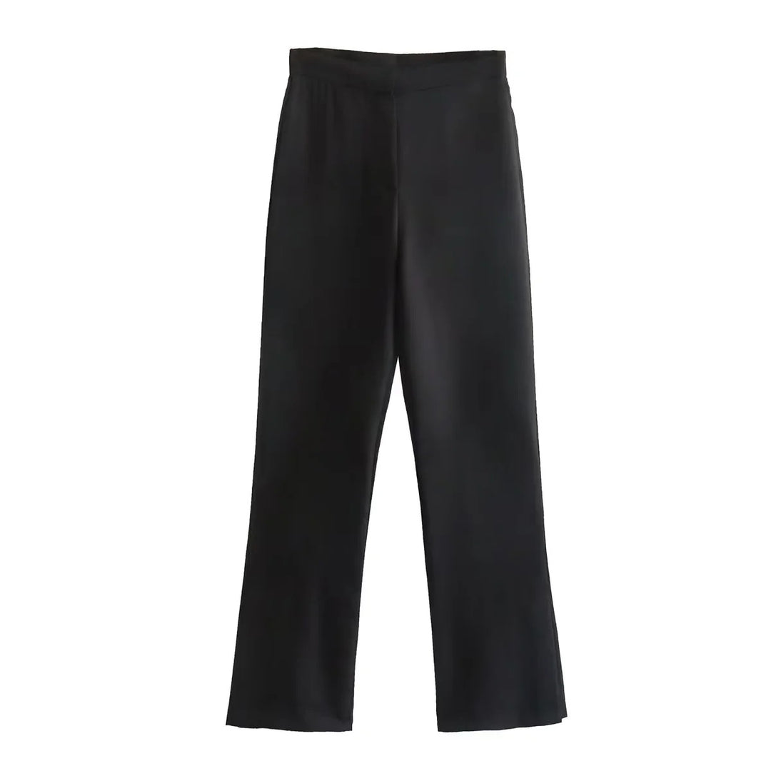 Ladies Elegant Stretch Trousers with Straight Leg and Crease Mune Fashion