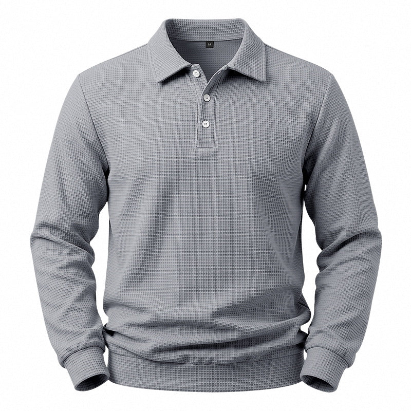Men's long-sleeve polo made of waffle knit with button placket and ribbed hem Mune Fashion