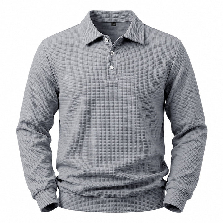 Men's long-sleeve polo made of waffle knit with button placket and ribbed hem Mune Fashion