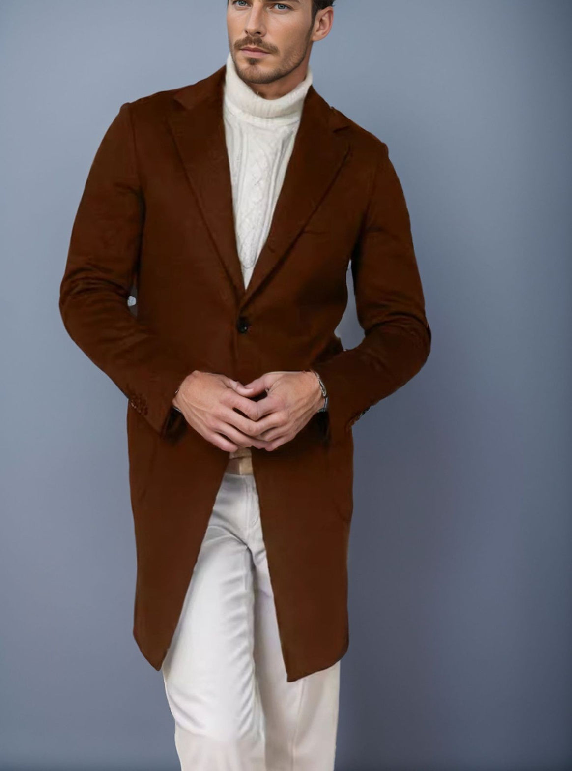 Men's Long Unstructured Linen Blazer with Single Button Closure and Patch Pockets Mune Fashion