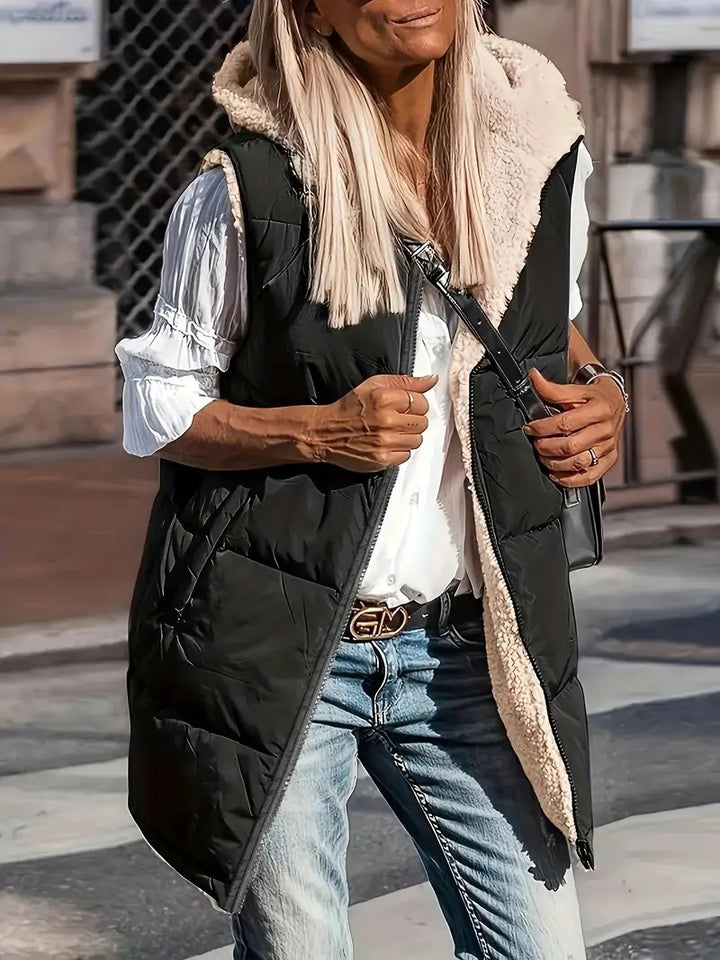 Women's Padded Hooded Vest with Teddy Lining and Side Pockets Mune Fashion