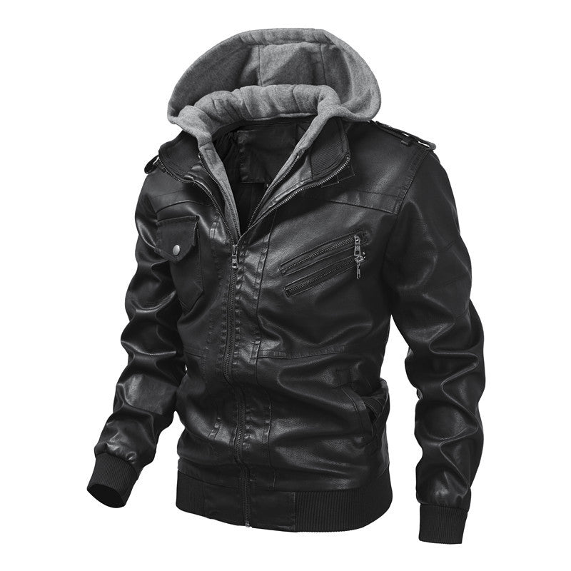 Men's Faux Leather Jacket with Hood Mune Fashion