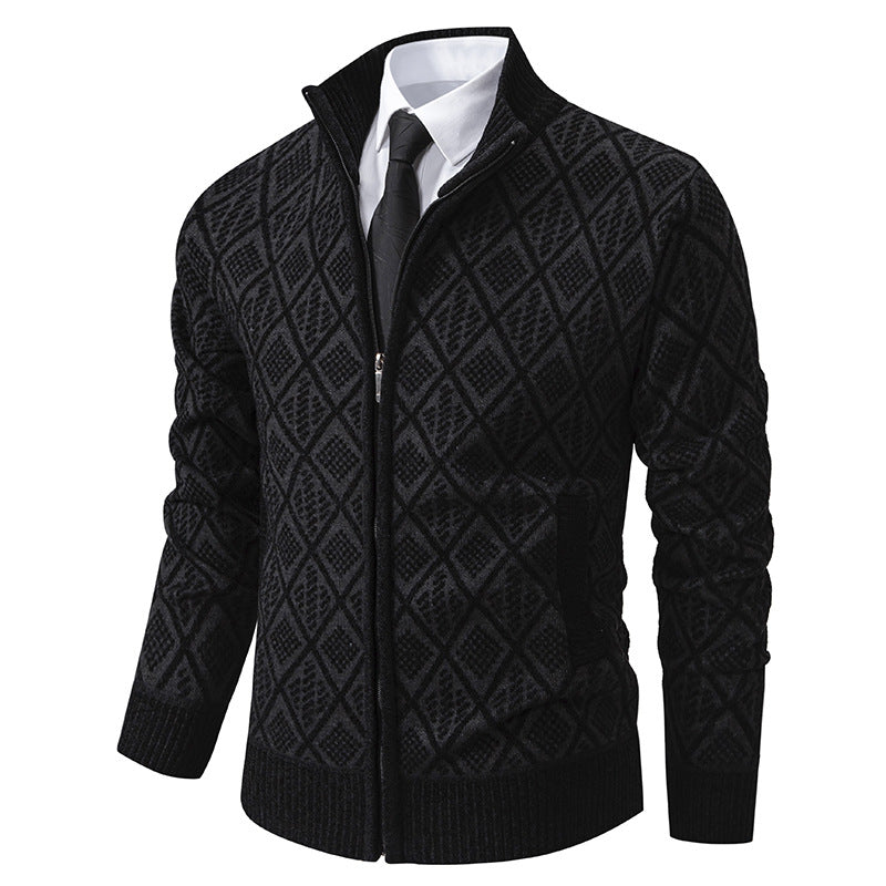 Men's knit zip jacket with diamond pattern, stand-up collar and full zip Mune Fashion