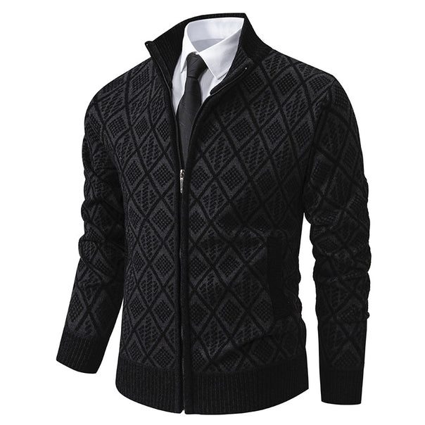 Men's knit zip jacket with diamond pattern, stand-up collar and full zip Mune Fashion