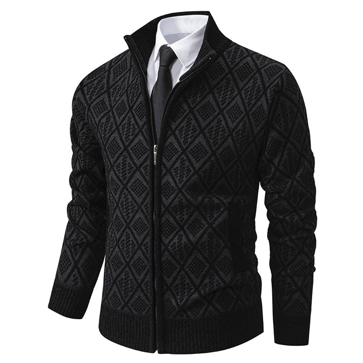 Men's knit zip jacket with diamond pattern, stand-up collar and full zip Mune Fashion