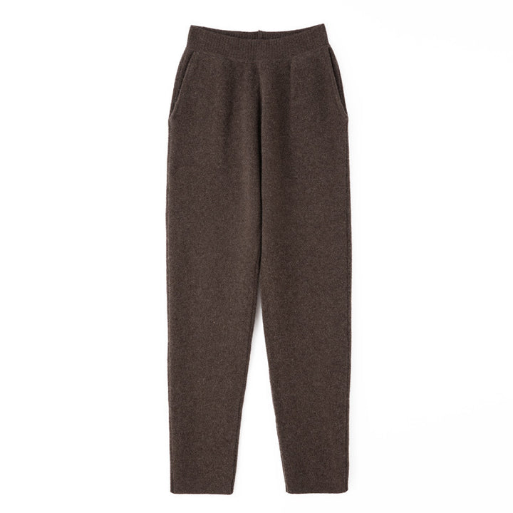 Women Cashmere-Optic Knit Pants with Elastic Waistband, Conical Silhouette and Side Pockets Mune Fashion