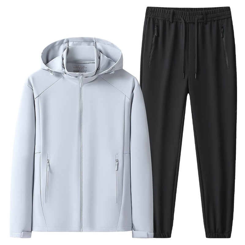 Men's Weatherproof Softshell Training Suit with Hooded Zip Jacket, Zipper Pockets & Tapered Jogging Pants Mune Fashion