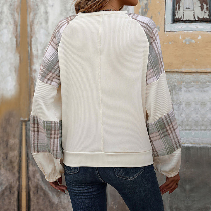 Women's Fashionable Sweatshirt with Checkered Pattern Mune Fashion