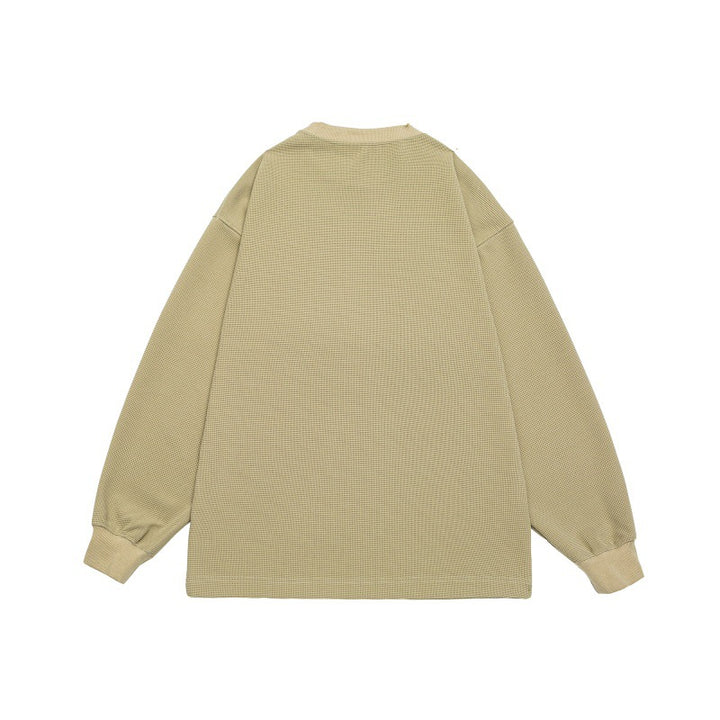Unisex Oversized Sweatshirt with Logo Print and Fine Waffle Texture Mune Fashion