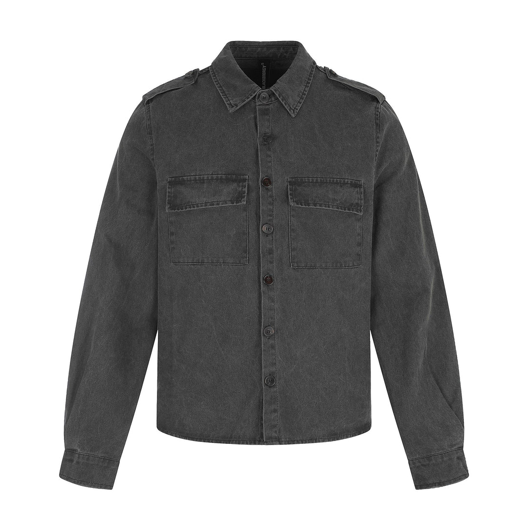 Men's shirt jacket made of washed denim with flap pockets and epaulettes Mune Fashion