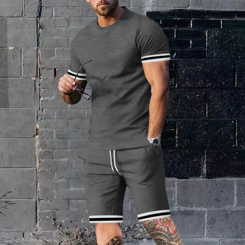 Men's athletic leisure set made of cotton fine jersey with contrast cuffs and drawstring short pants Mune Fashion