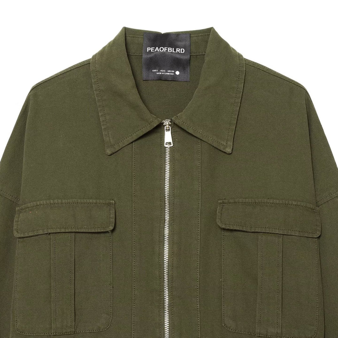 Women's Cropped Field Jacket with full-length zipper, flap pockets, and drawstring waist Mune Fashion