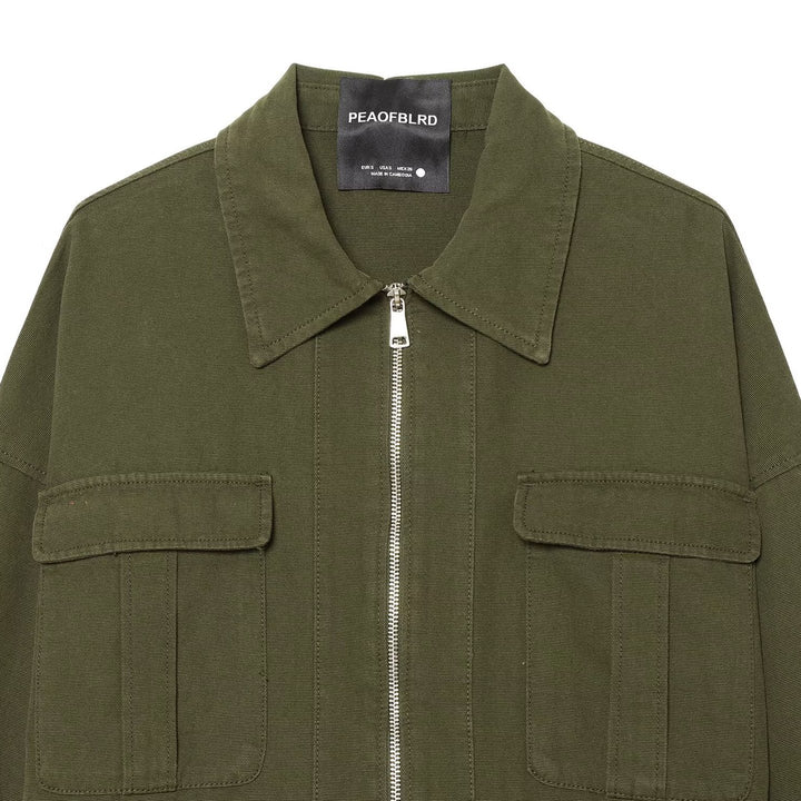 Women's Cropped Field Jacket with full-length zipper, flap pockets, and drawstring waist Mune Fashion