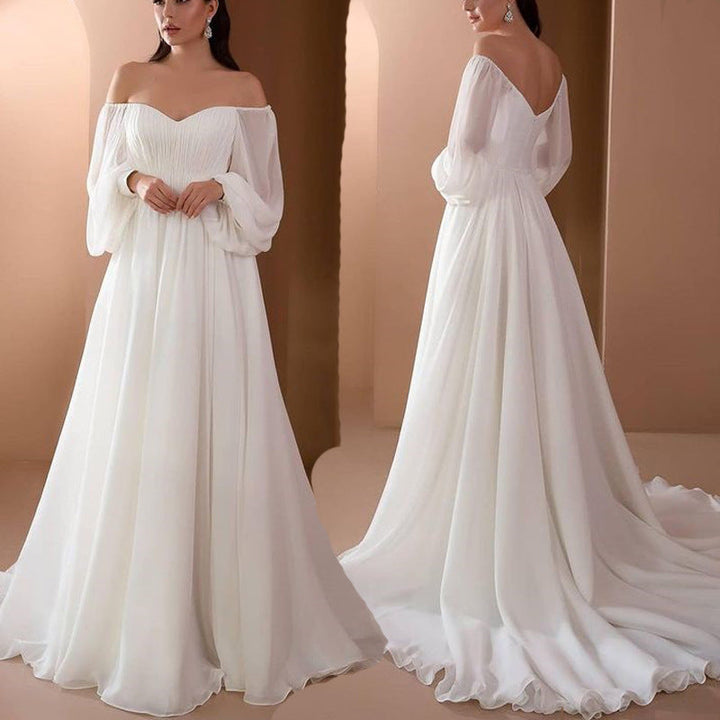 Romantic Off-Shoulder Long Sleeve White Wedding Dress for Wedding | Mune Fashion