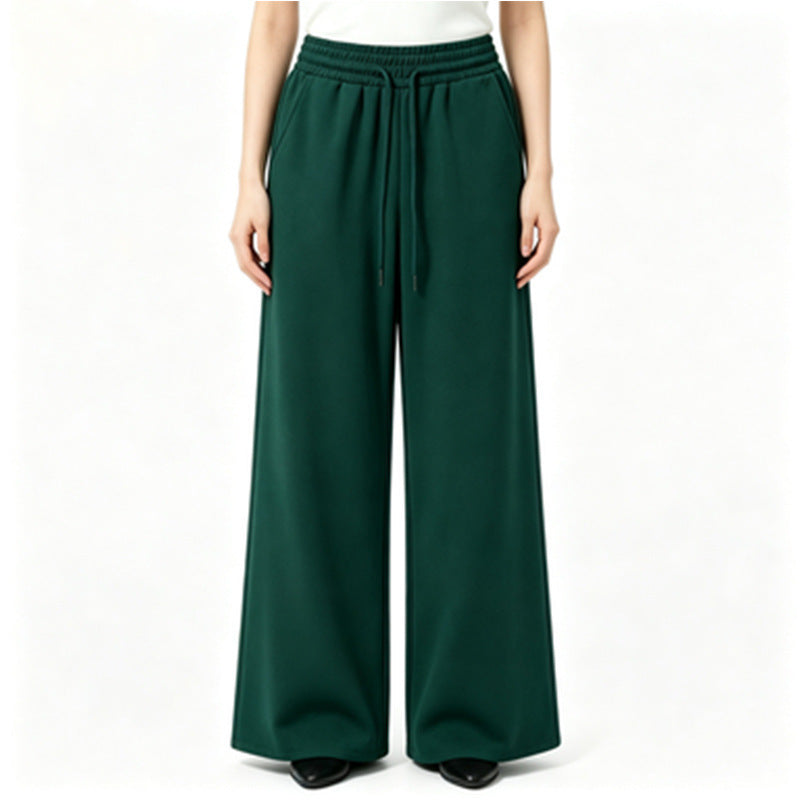 Ladies wide high-waist lounge pants with elastic waistband, drawstring, and flowing jersey Mune Fashion