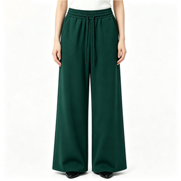 Ladies wide high-waist lounge pants with elastic waistband, drawstring, and flowing jersey Mune Fashion