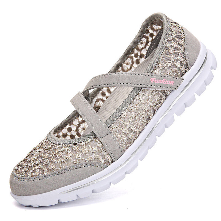 Women's crocheted Mary Jane sneakers with breathable lace mesh and flexible lightweight sole Mune Fashion