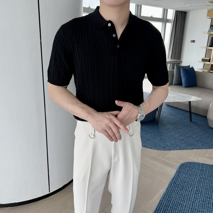 Men's Stylish Short Sleeve Knit Polo Shirt Mune Fashion