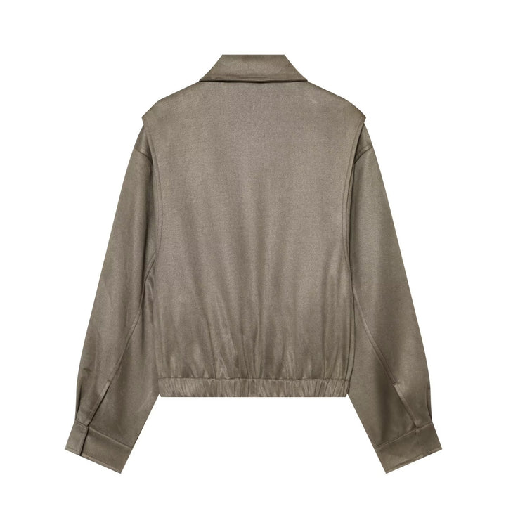 Women's Oversized Bomber Jacket in Vintage Velour Look with Kent Collar, Patch Pockets and Elastic Hem Mune Fashion